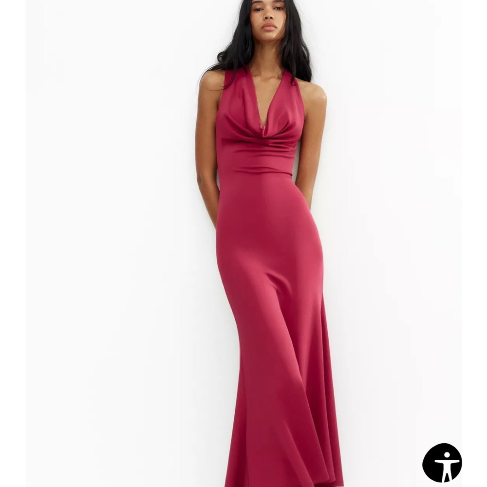 BNWT Elegant ZARA Halter Neck Burgundy Red Dress
